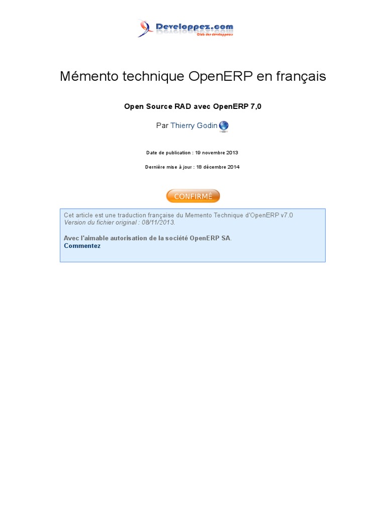 Openerp Memento Technique FR | PDF | Client–serveur | Python (Langage ...
