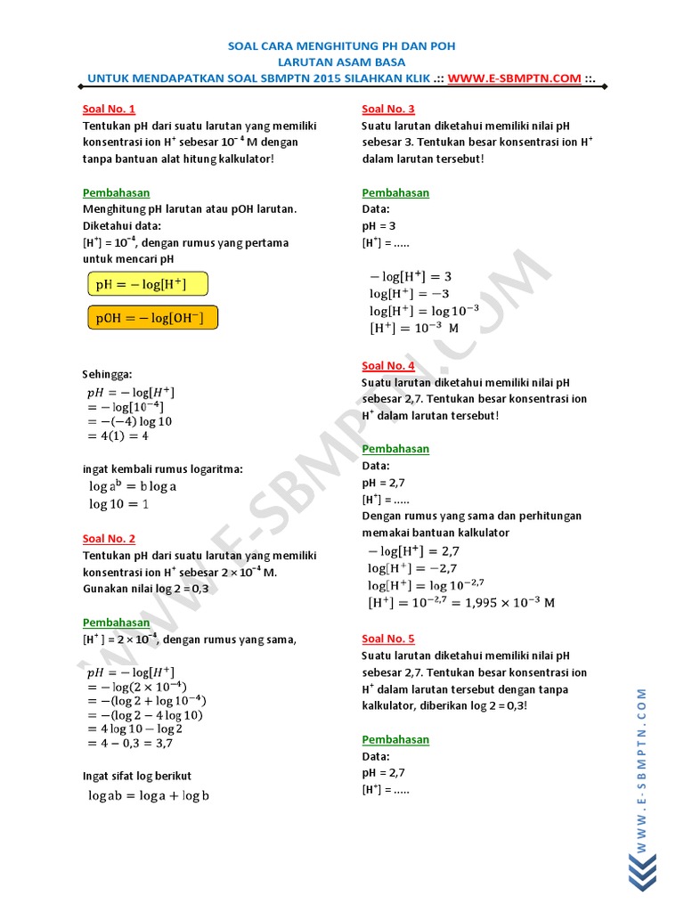Contoh Soal Menghitung Ph Asam Lemah - Contoh Soal Terbaru