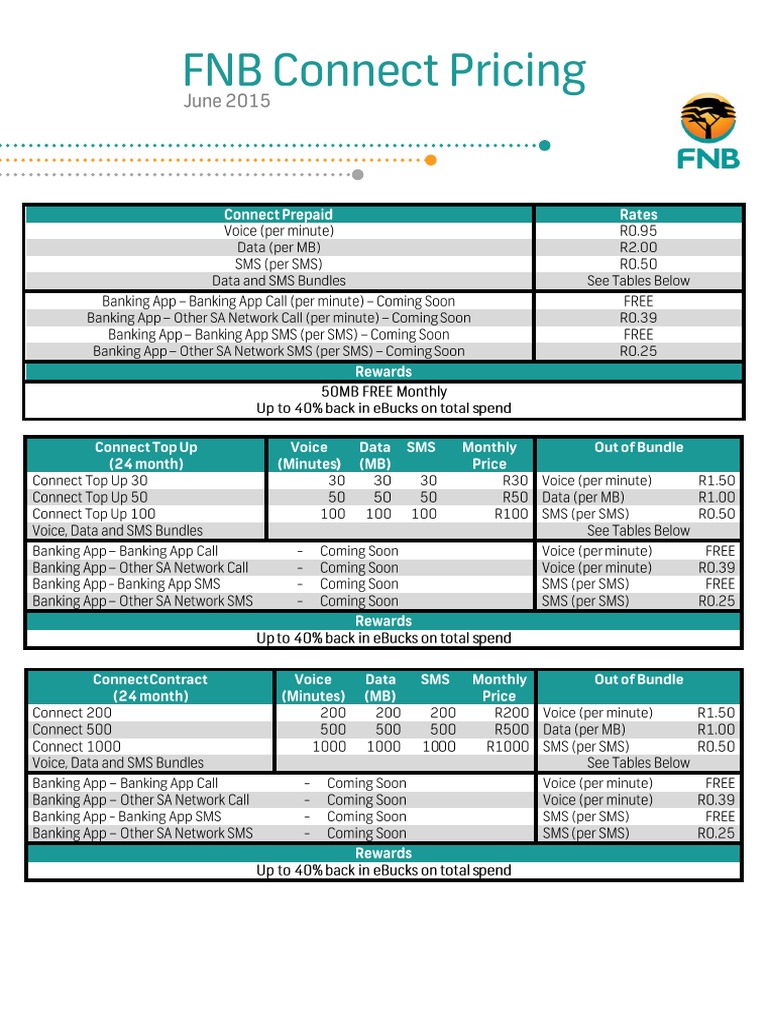 FNB Connect Pricing Guide