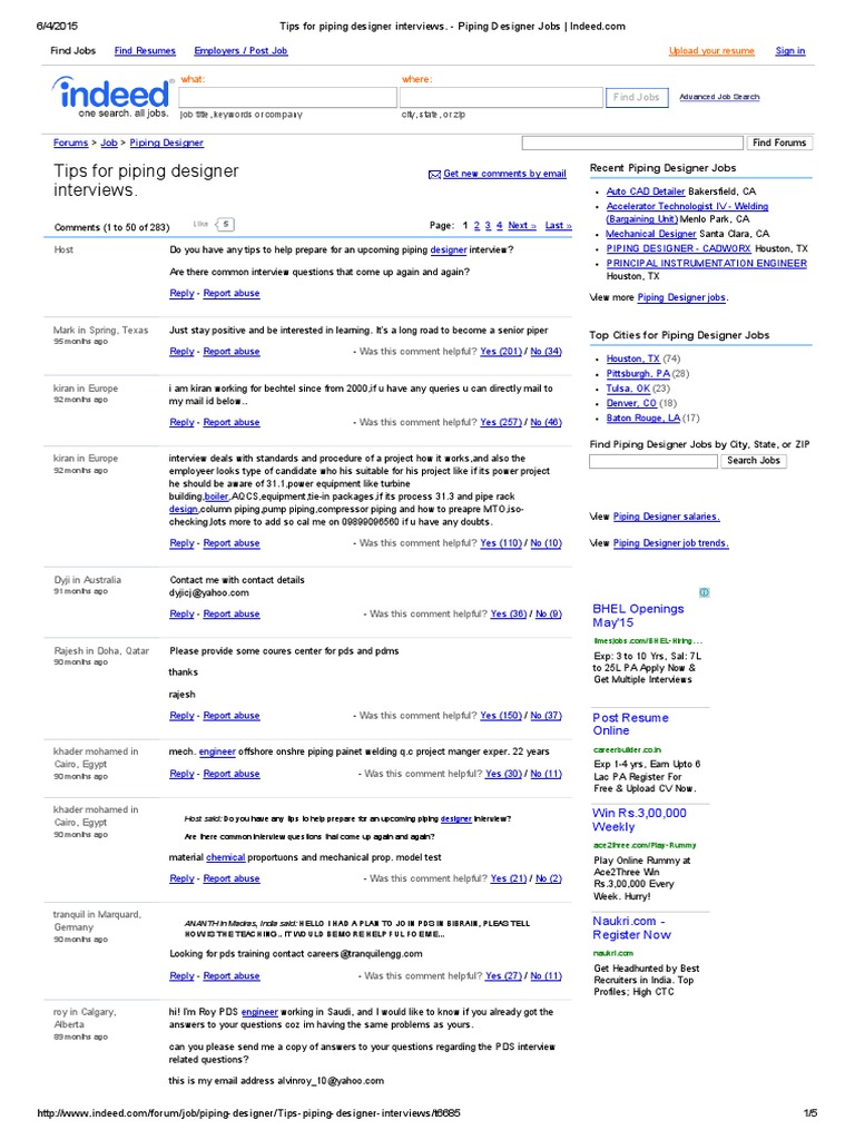 Tips For Piping Designer Interviews. Piping Designer Jobs Indeed PDF Science Engineering