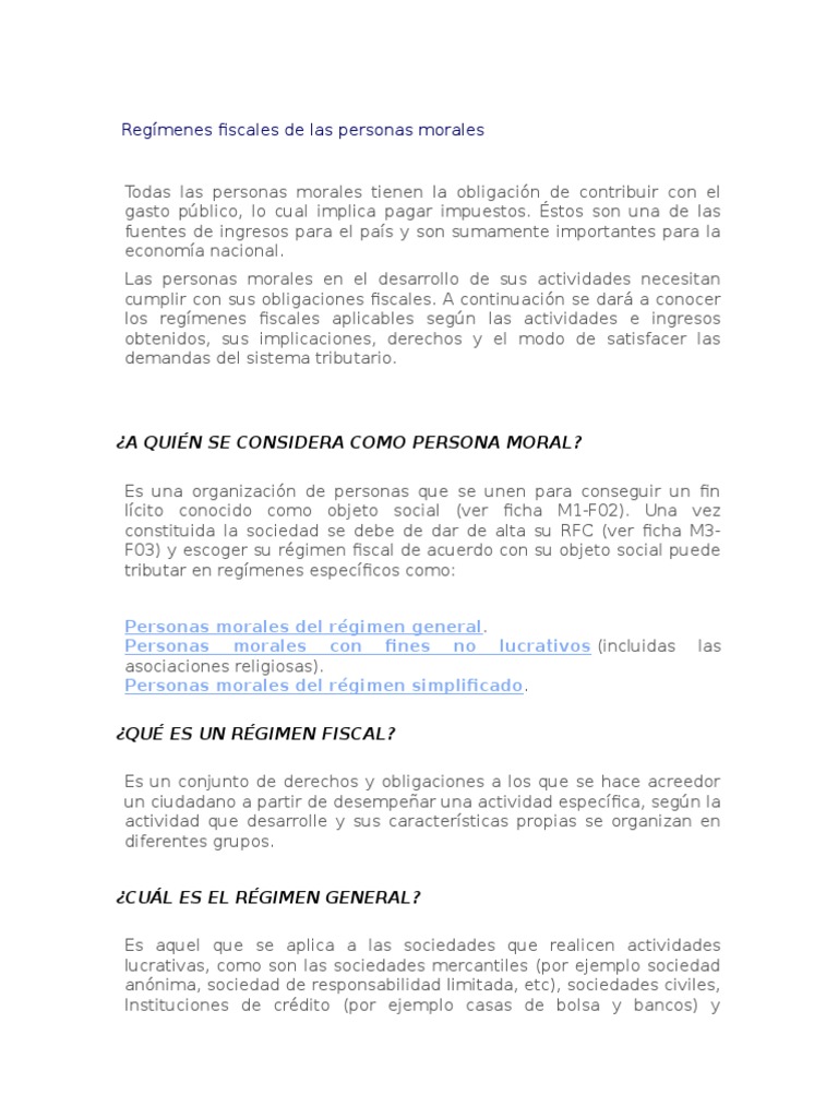 Regímenes Fiscales de Las Personas Morales | PDF | Liquidación ...