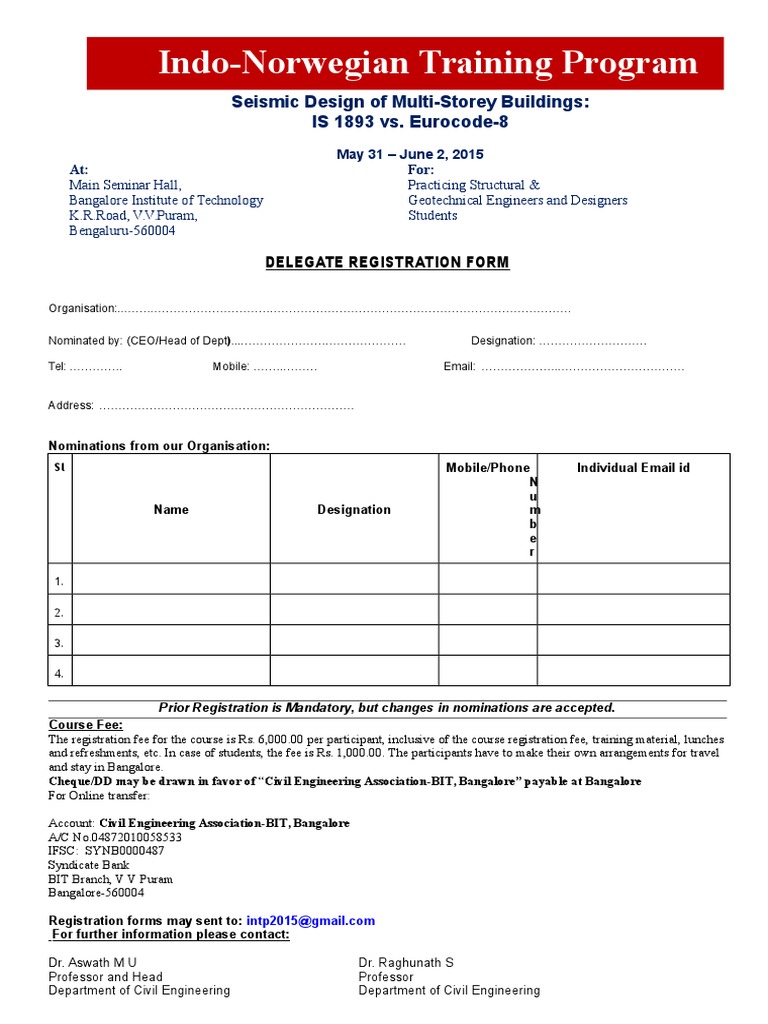 INTP 2015 Registration Form | PDF | Art | Technology & Engineering