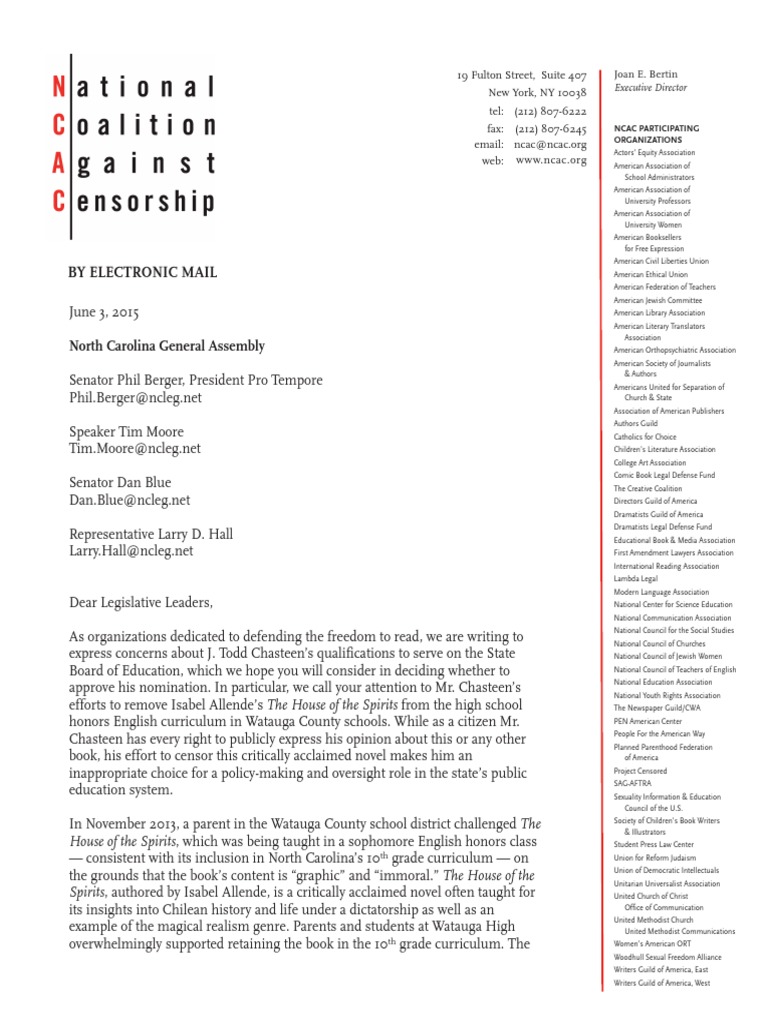 J Todd Chasteen North Carolina NCAC Letter | PDF | First Amendment To ...