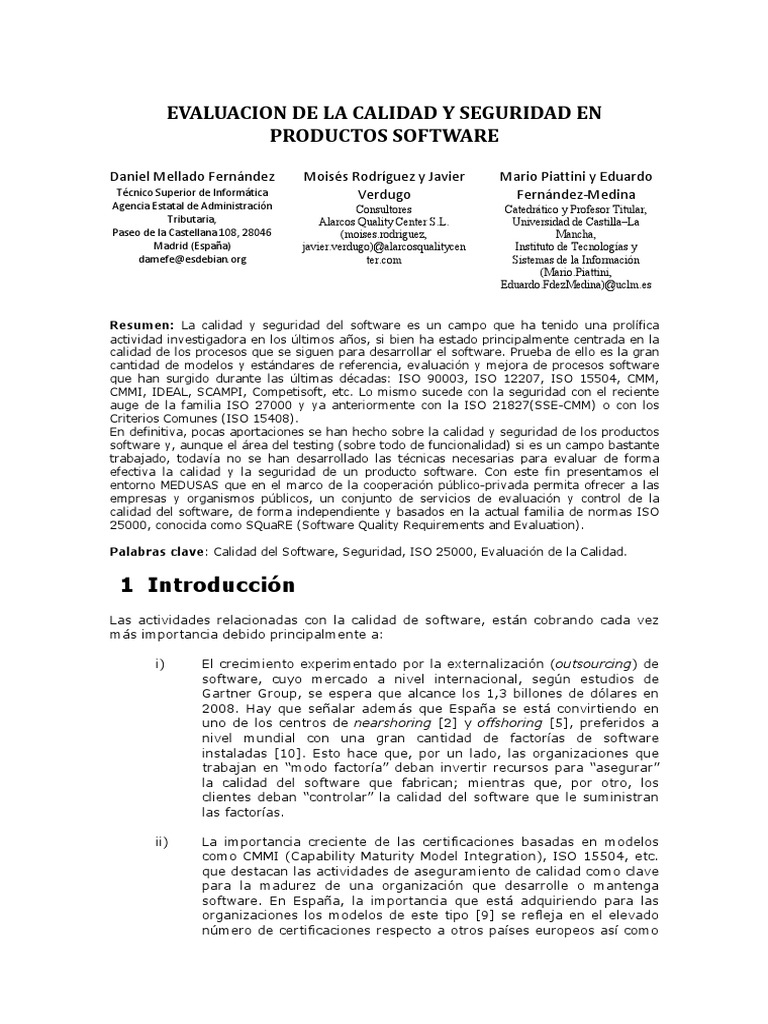 Calidad y Seguridad en Software ISO 25000 | PDF