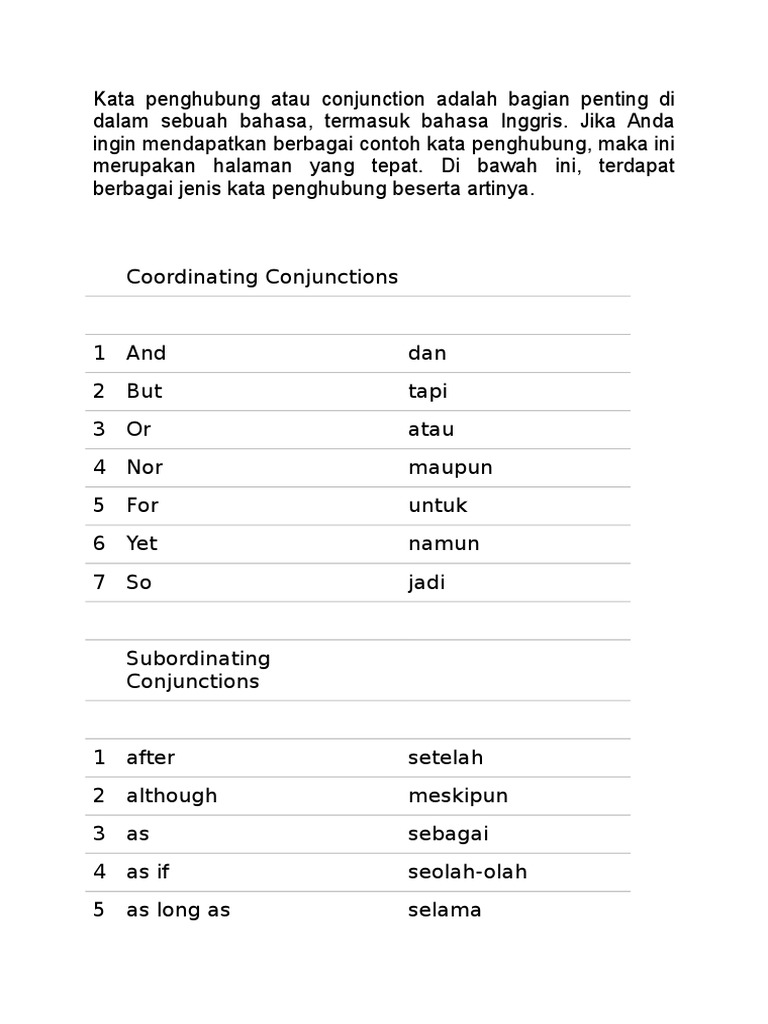 Kata Penghubung Atau Conjunction Bahasa Indonesia Hubungan Sintaksis