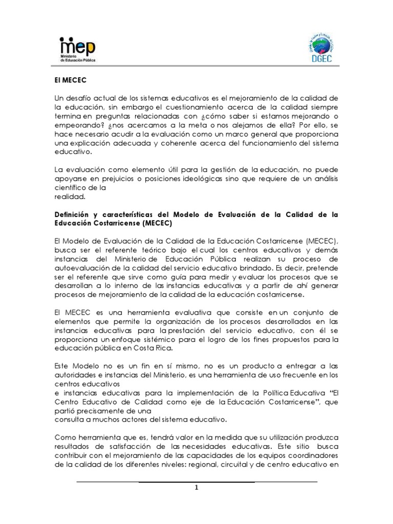 MECEC: Evaluación de Calidad Educativa | PDF | Calidad (comercial ...