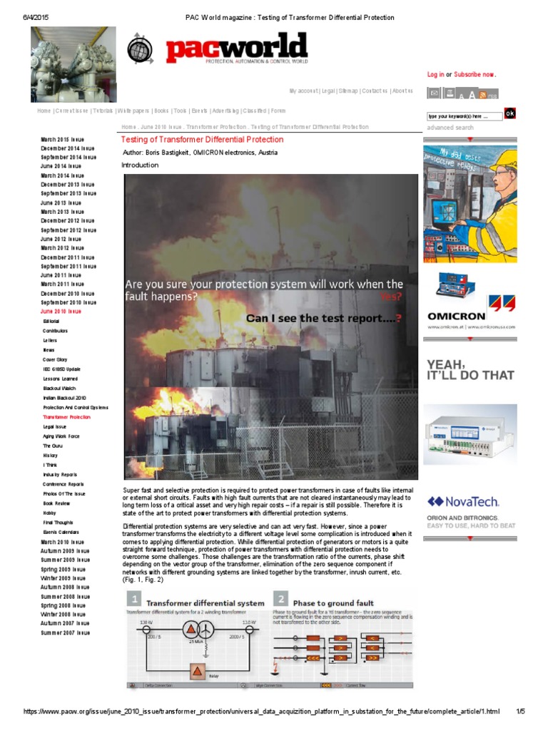PAC World Magazine - Testing of Transformer Differential Protection ...