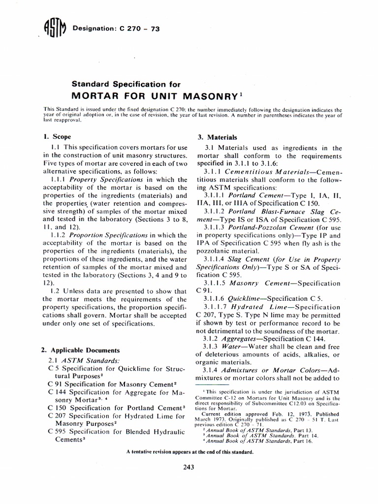 Astm C-270-73 | PDF