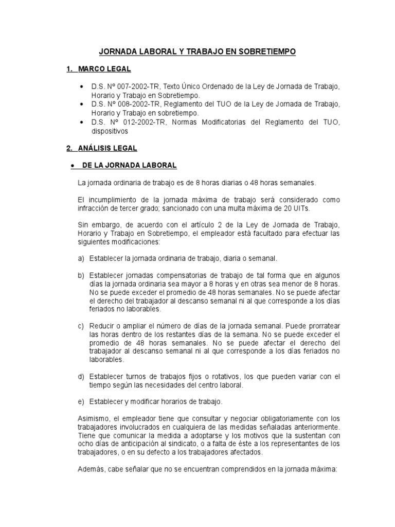 Jornada Laboral y Trabajo en Sobretiempo. | PDF | Tiempo de trabajo ...