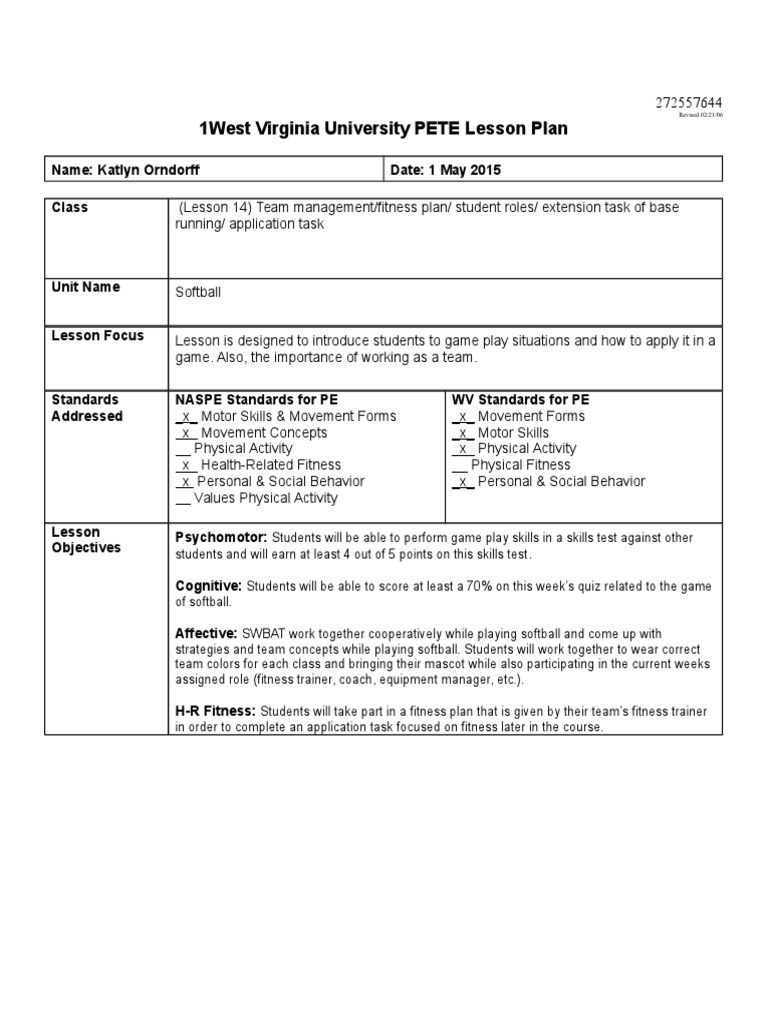 softball lesson plan 5 Sports Cognition