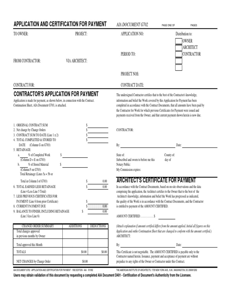 AIA Cert of Payment Forms G702 703 | PDF | Architect | Business