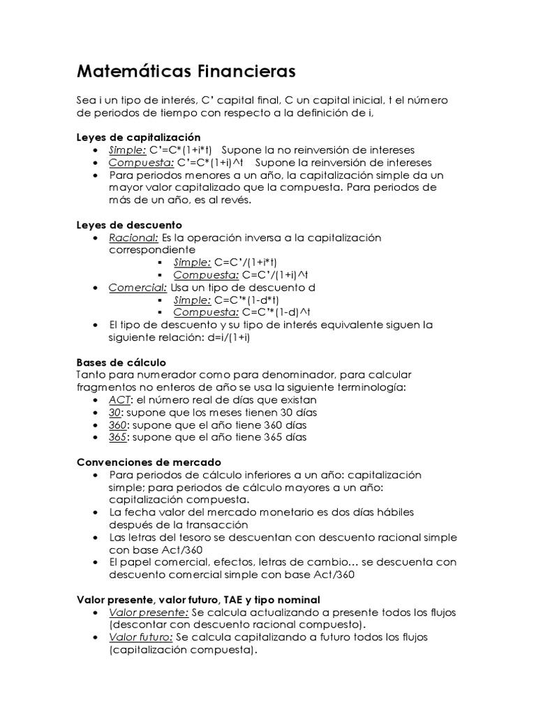 Conceptos Clave de Matemáticas Financieras | PDF | Finanzas Matemáticas ...