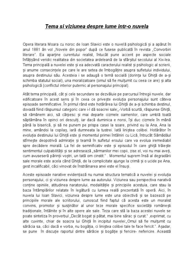 58366708 Tema Si Viziunea In Nuvela Moara Cu Noroc