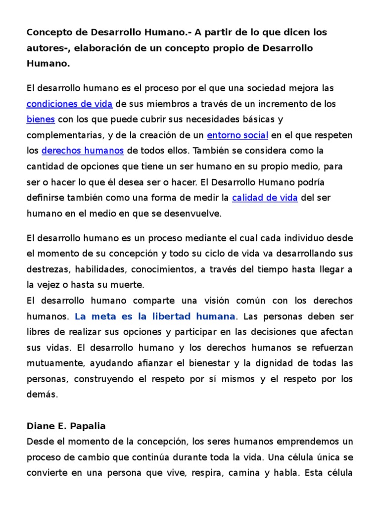 Concepto de Desarrollo Humano | PDF | Desarrollo Humano (Humanidad