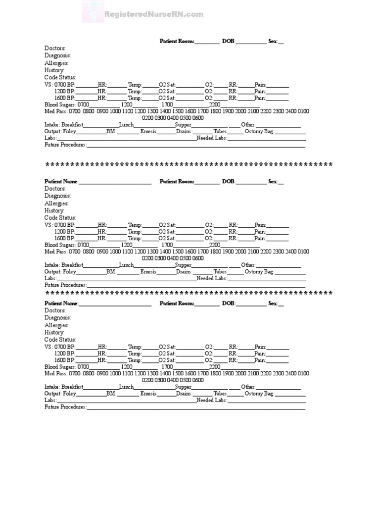 nursing report sheet template 1