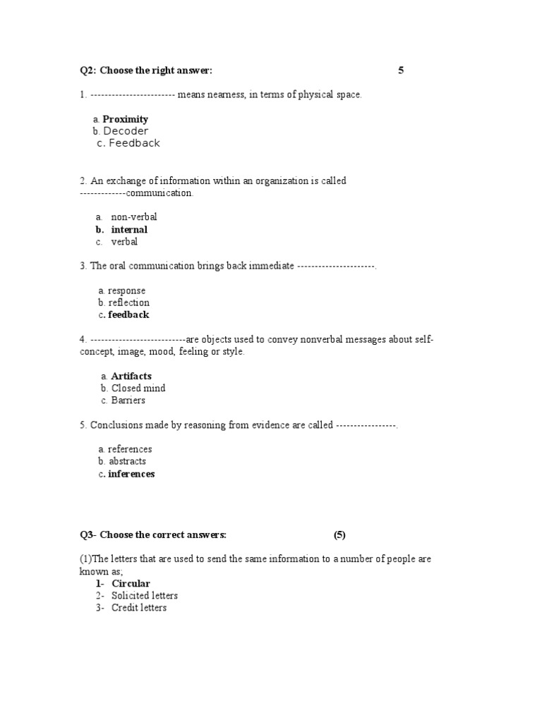 Business Communication Quiz Questions | PDF | Nonverbal Communication ...
