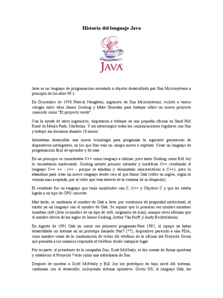 Historia Del Lenguaje Javac | PDF | Java (lenguaje de programación ...