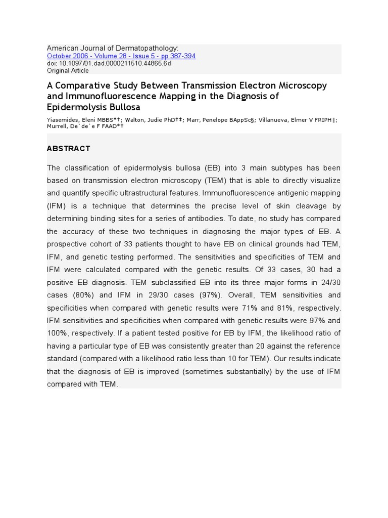 IFM vs TEM in Diagnosing EB | PDF