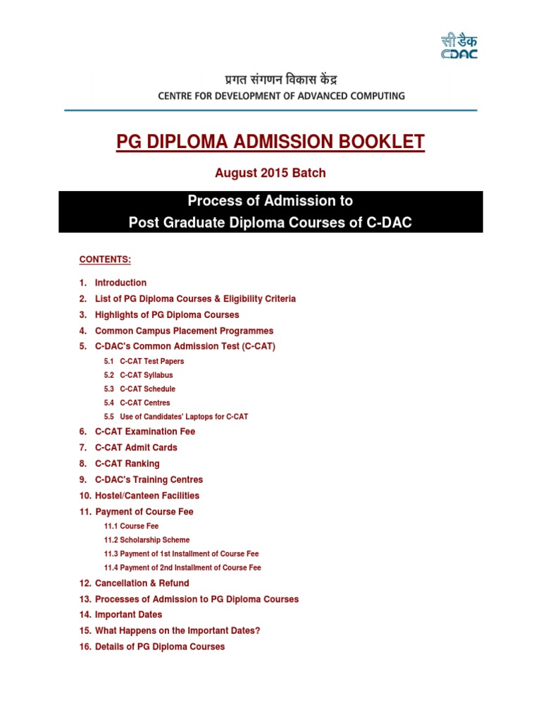 Admission Booklet CDAC PG Diploma | University And College Admission ...