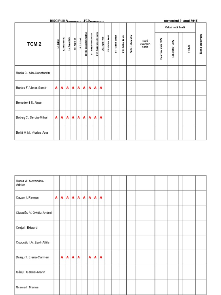 DISCIPLINA TCD . : Semestrul 2 Anul 2015 | PDF