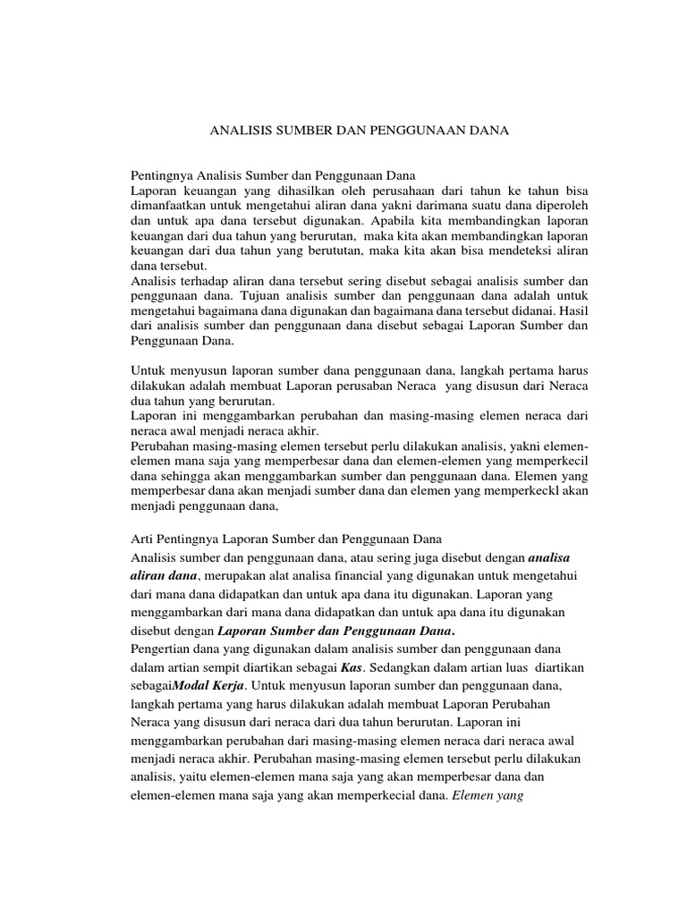 Analisis Sumber Dan Penggunaan Dana