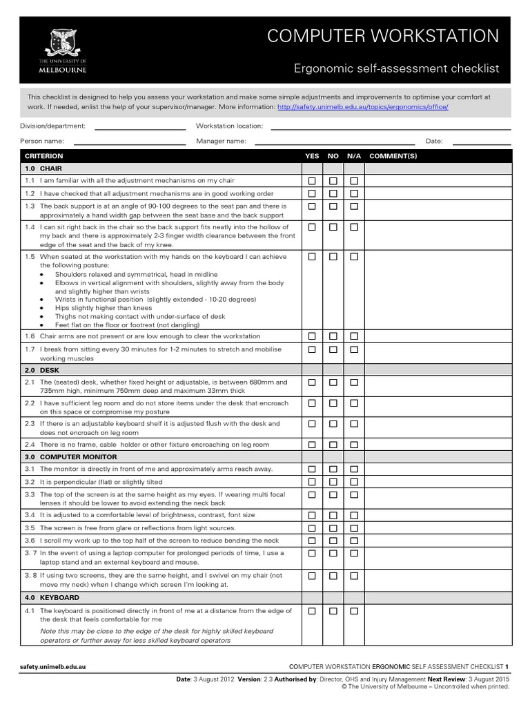 Computer Workstation Ergonomic Self Assessment Chair Computer Keyboard