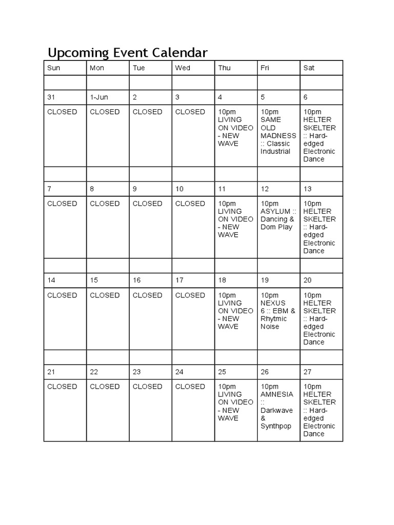 Upcomingeventcalendar | PDF