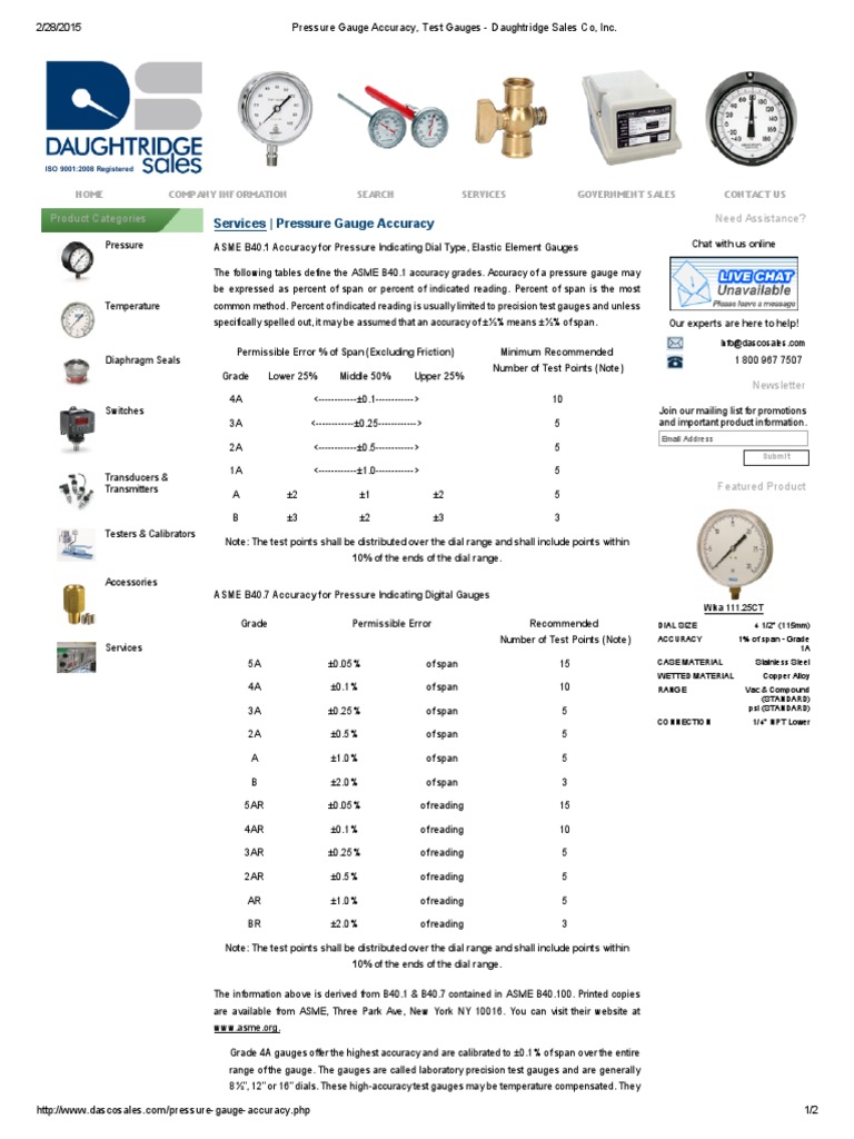 ASME-Pressure Gauge Accuracy | PDF | Pressure Measurement | Calibration