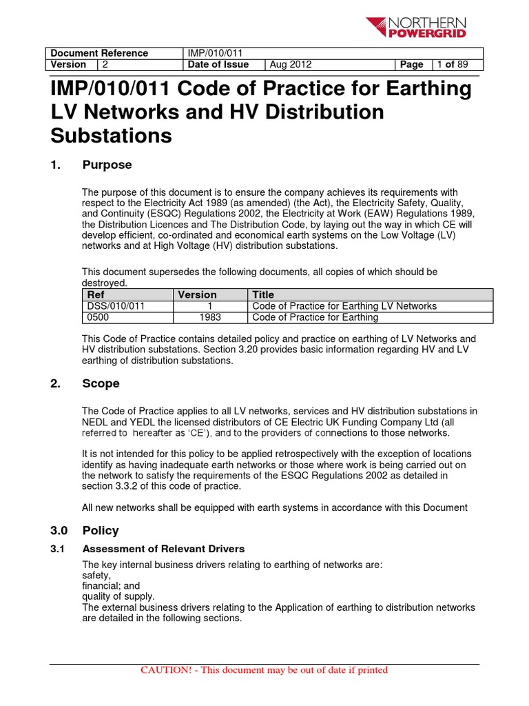 Code of Practice for Earthing Systems | PDF | Cable | Electrical Substation