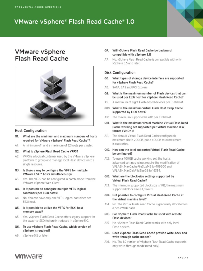 VMware VSphere Flash Read Cache FAQ | PDF | Flash Memory | V Mware