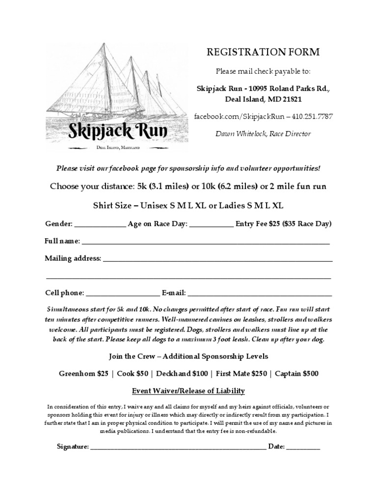 Skipjack Run Registration Form | PDF | Sports & Recreation | Travel