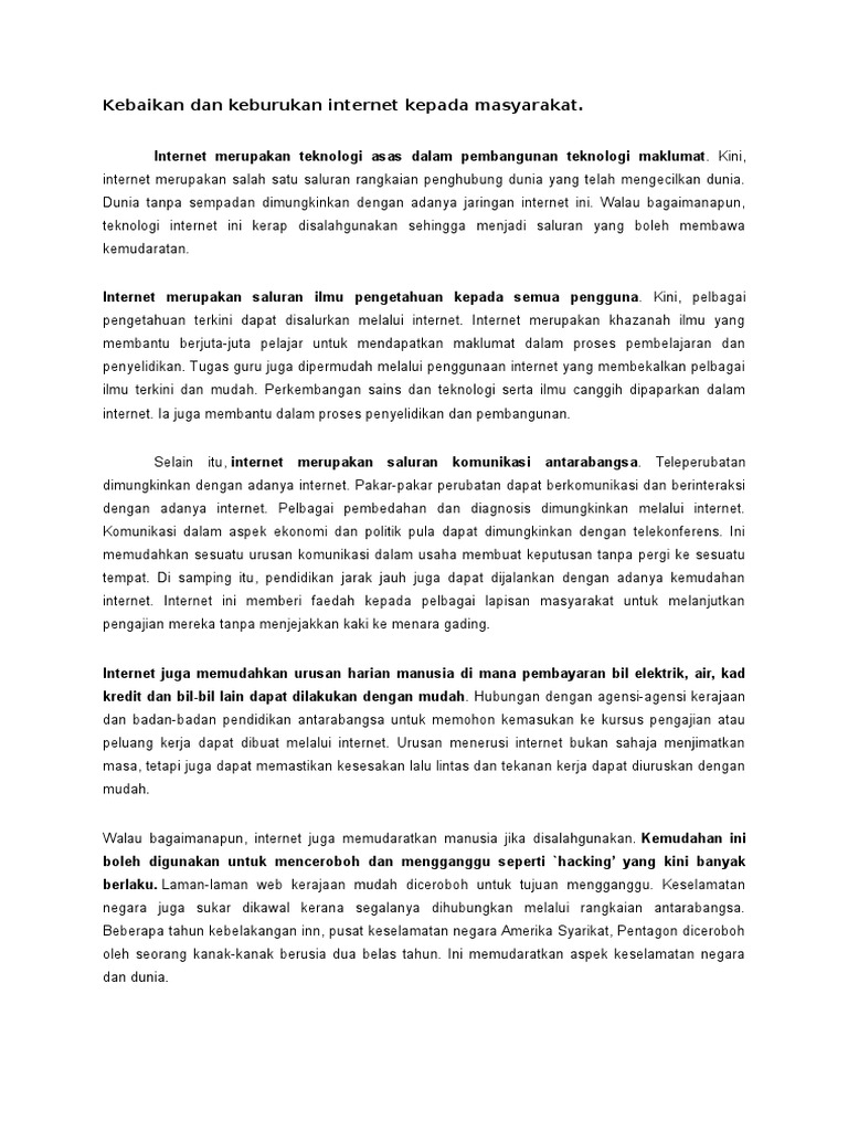 Kebaikan Dan Keburukan Internet Kepada Masyarakat Pdf