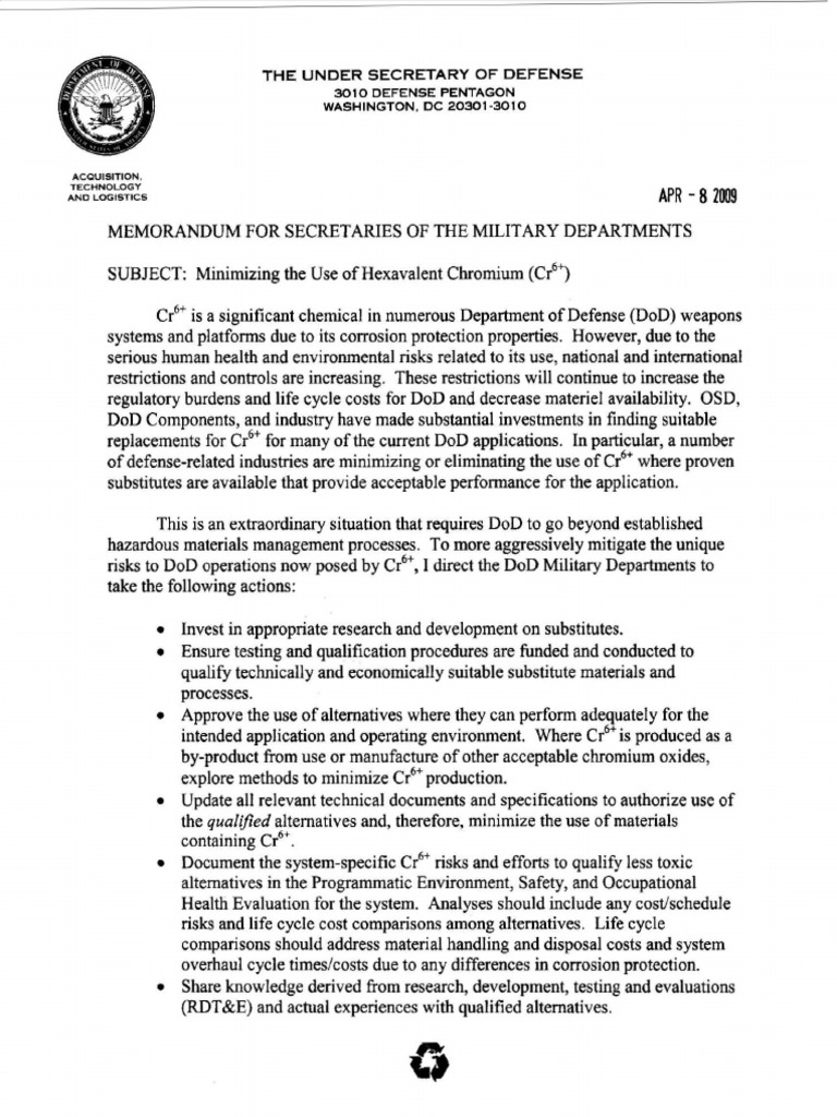 Reducing Hexavalent Chromium in DoD | PDF | United States Department Of ...