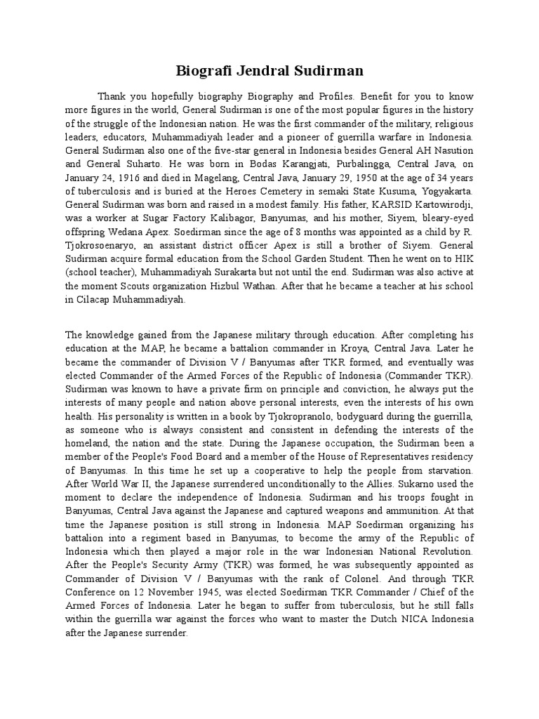 Biografi Jendral Sudirman dalam bahasa Inggris Indonesia