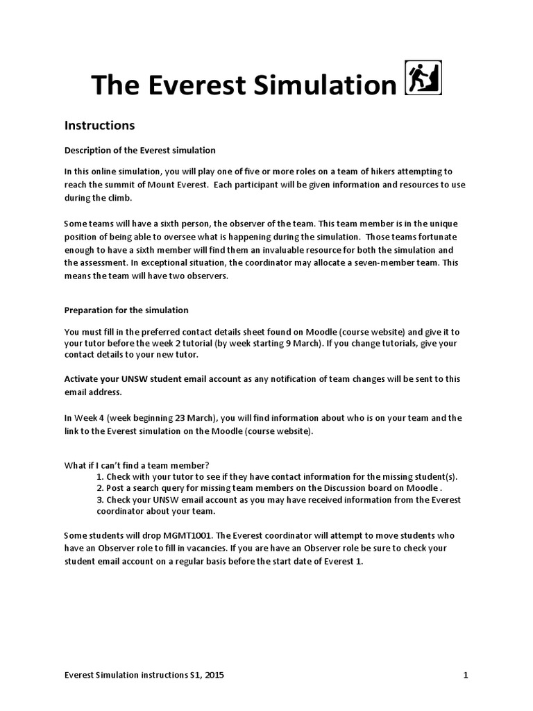 Everest Simulation Instructions s1,2015 PDF Simulation Mount Everest