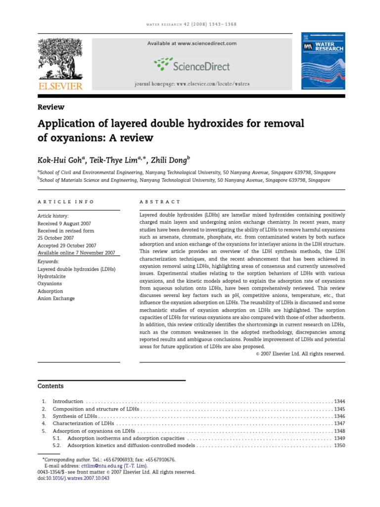 Layered Double Hydroxides for Oxyanion Removal | PDF | Adsorption ...