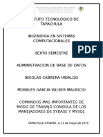 Coamndos Mas Importantes de Modo de Trabajo Consola de Los Manejadores de Sybase y Mysql