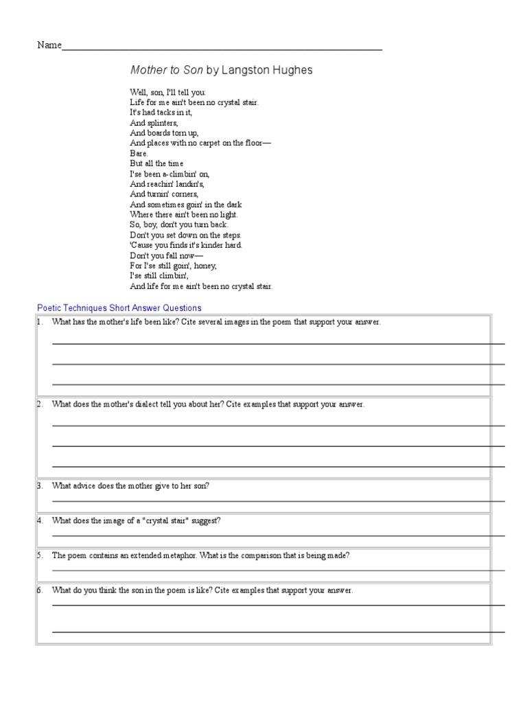 Mother to son poem symbolism picture