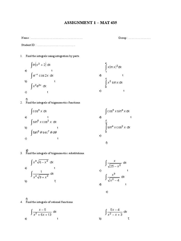 Integration Techniques in MAT 435 Assignment | PDF | Teaching Methods ...