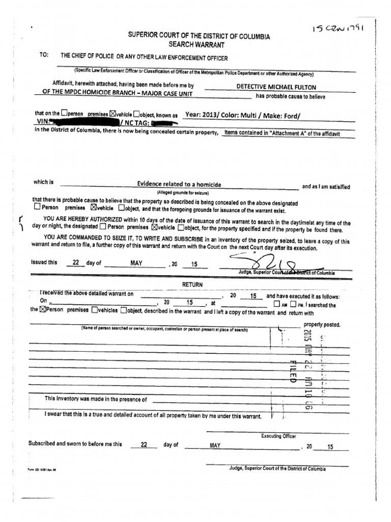 Search Warrant for Ford