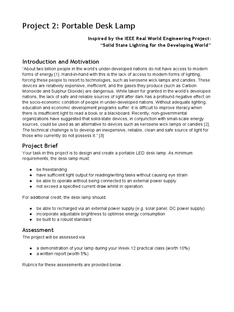 ENG1002 Project 2 Specification | PDF | Lighting | Power Supply