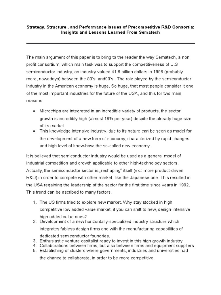 Strategy, Structure, and Performance Issues of Precompetitive R&D ...
