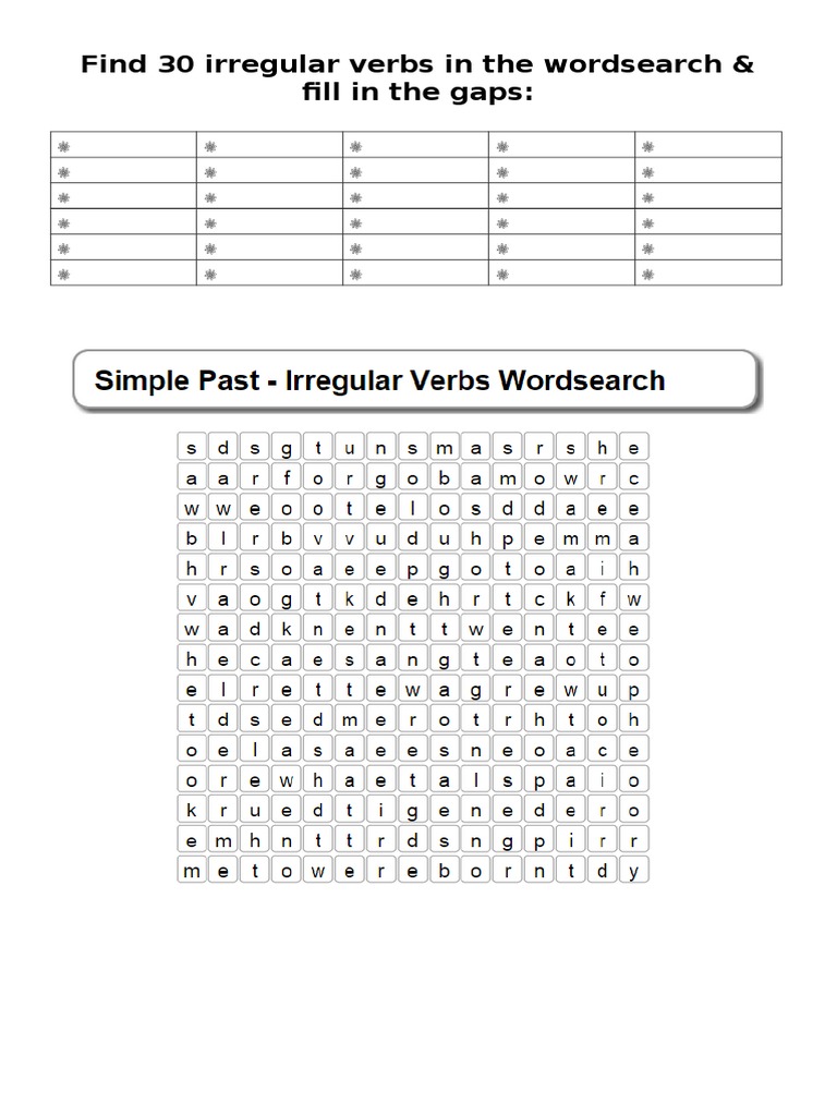Irregular Verbs Wordsearch 7th | PDF
