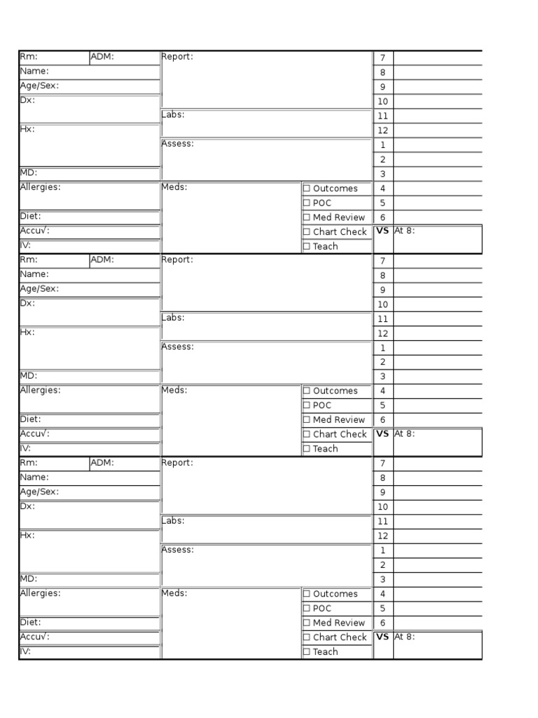 Nursing Report Sheet 3 Pt Vertical