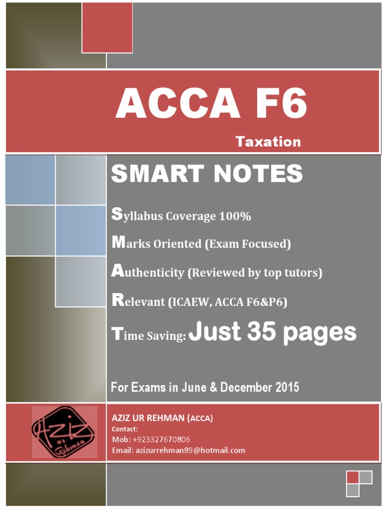 Smart Notes Acca f6 2015 (35 Pages) | PDF | Partnership | Expense