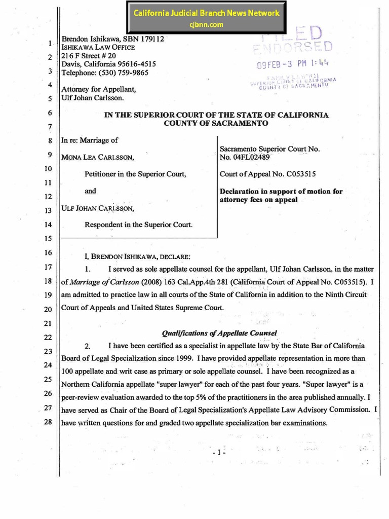 Attorney Fees: Ulf Carlsson Appeal 3rd District Court of Appeal Attorney Fees: Ulf Carlsson Appeal 3rd District Court of Appeal