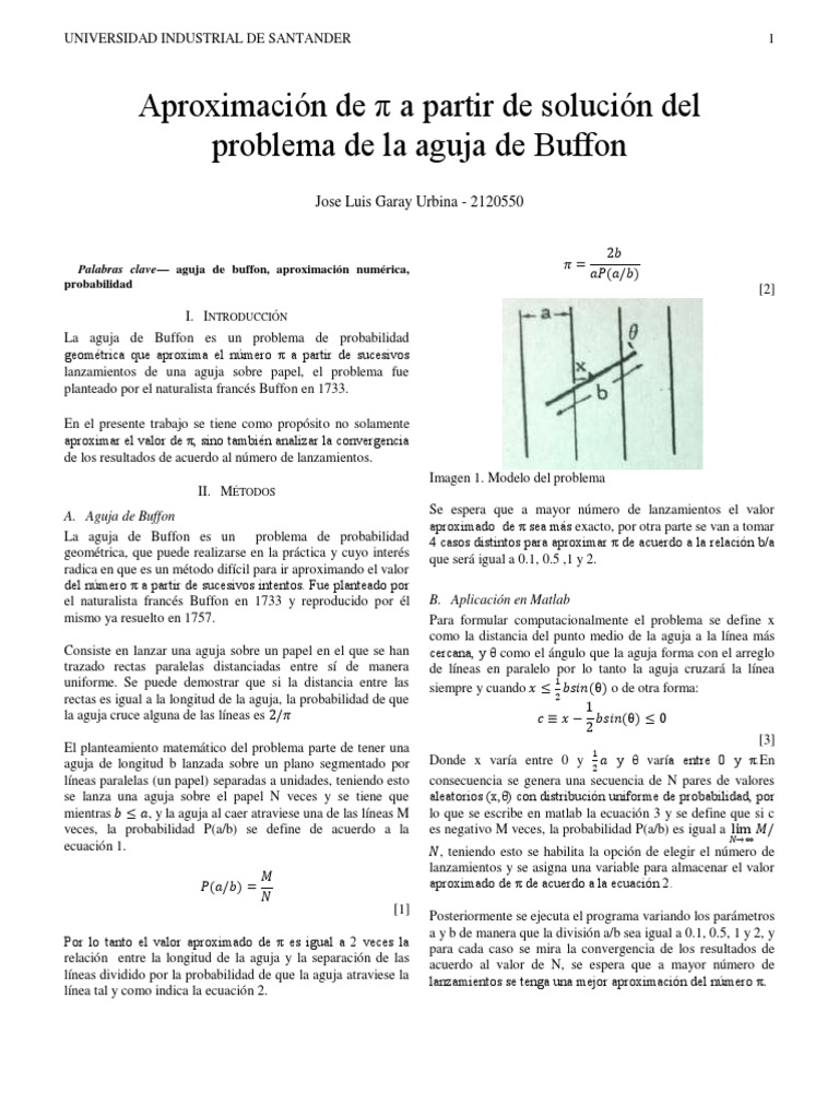 Aproximacion de PI A Partir Del Método de La Aguja de Buffon | PDF | Pi ...