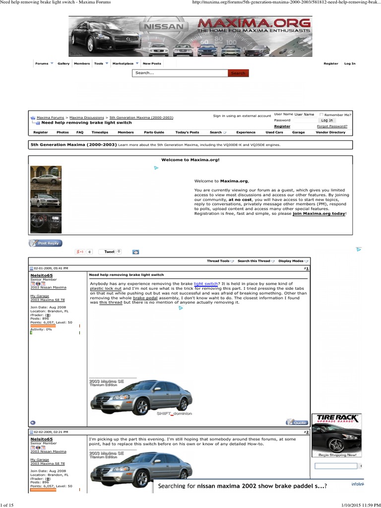 Nissan Maxima Brake Light Switch Replacement Download Free PDF