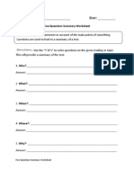 Five Questions Summary Worksheet