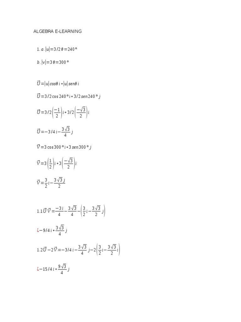 Algebra E-Learning: Vector Operations | PDF | Teaching Methods & Materials